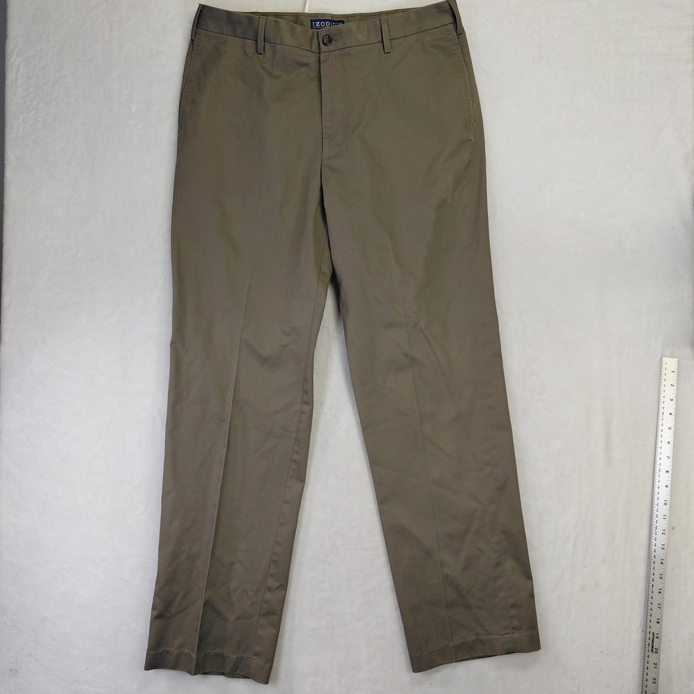 IZOD Madison Chino Mens 36x34 Straight Fit Olive Brown Twill Pants